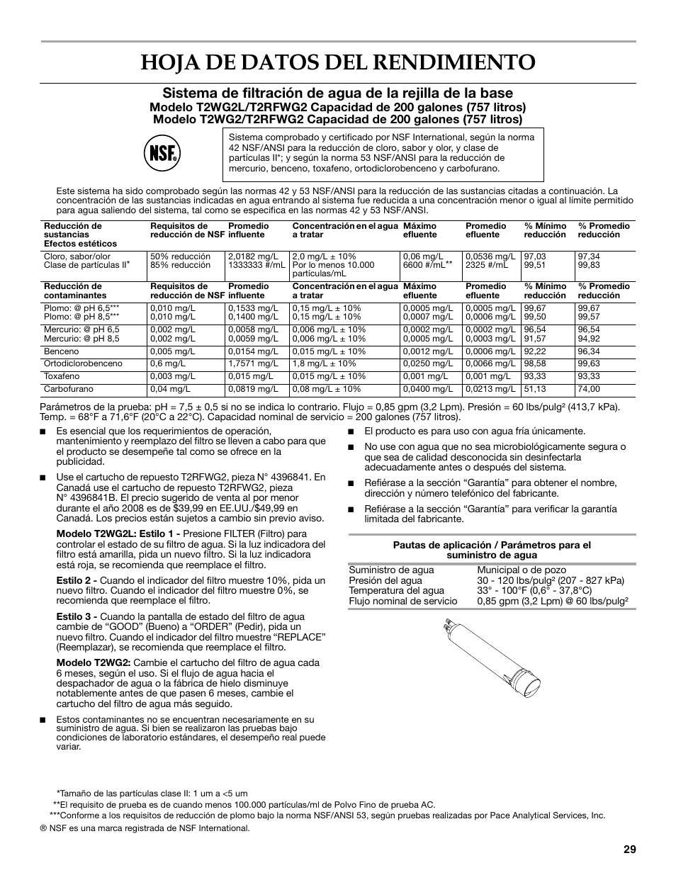 Hoja de datos del rendimiento | KITCHENAID W10206413A User Manual | Page 29 / 49