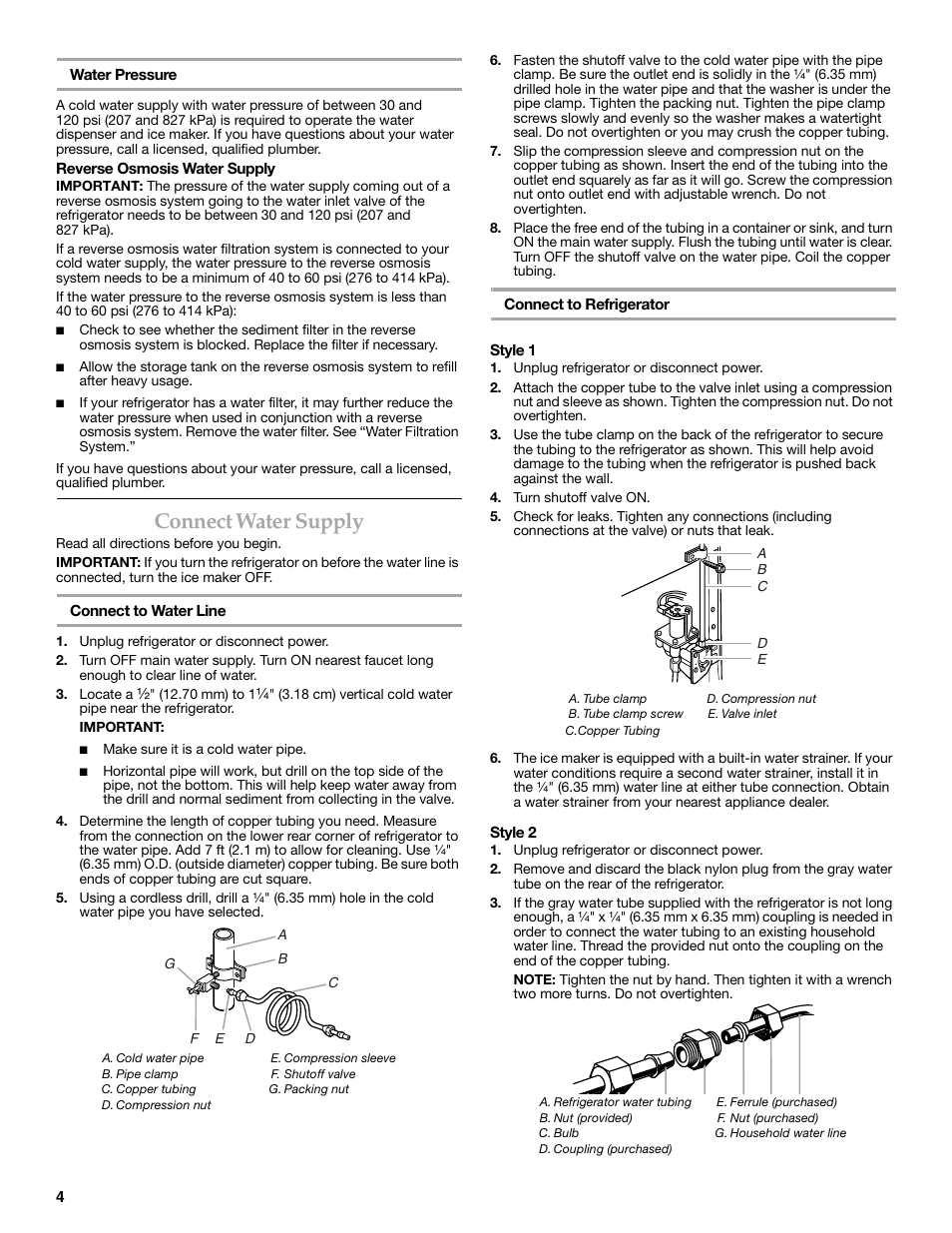 Connect water supply | KITCHENAID W10206413A User Manual | Page 4 / 49