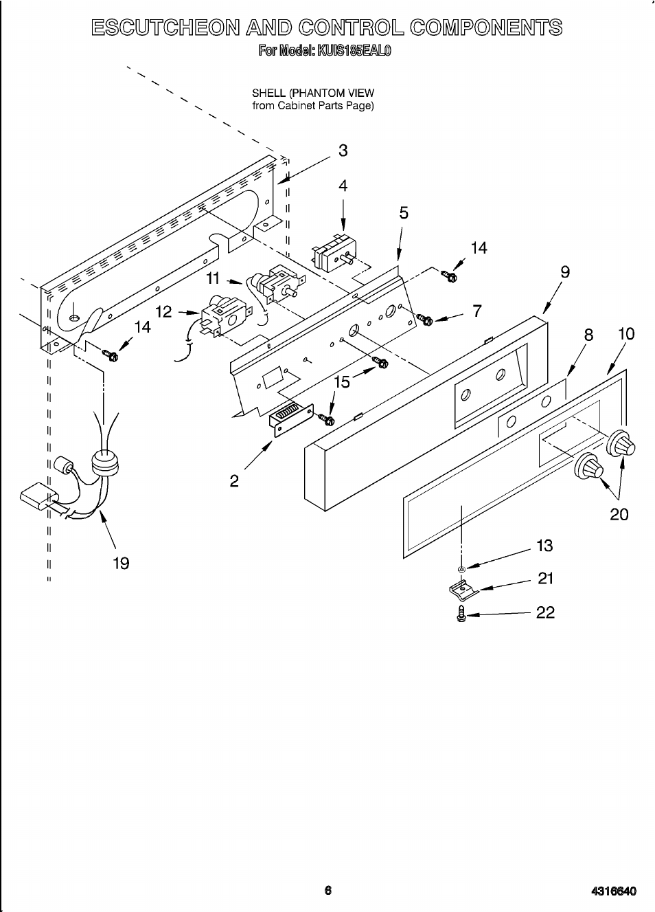 Escutcheon and control | KITCHENAID KUIS185EAL0 User Manual | Page 8 / 11