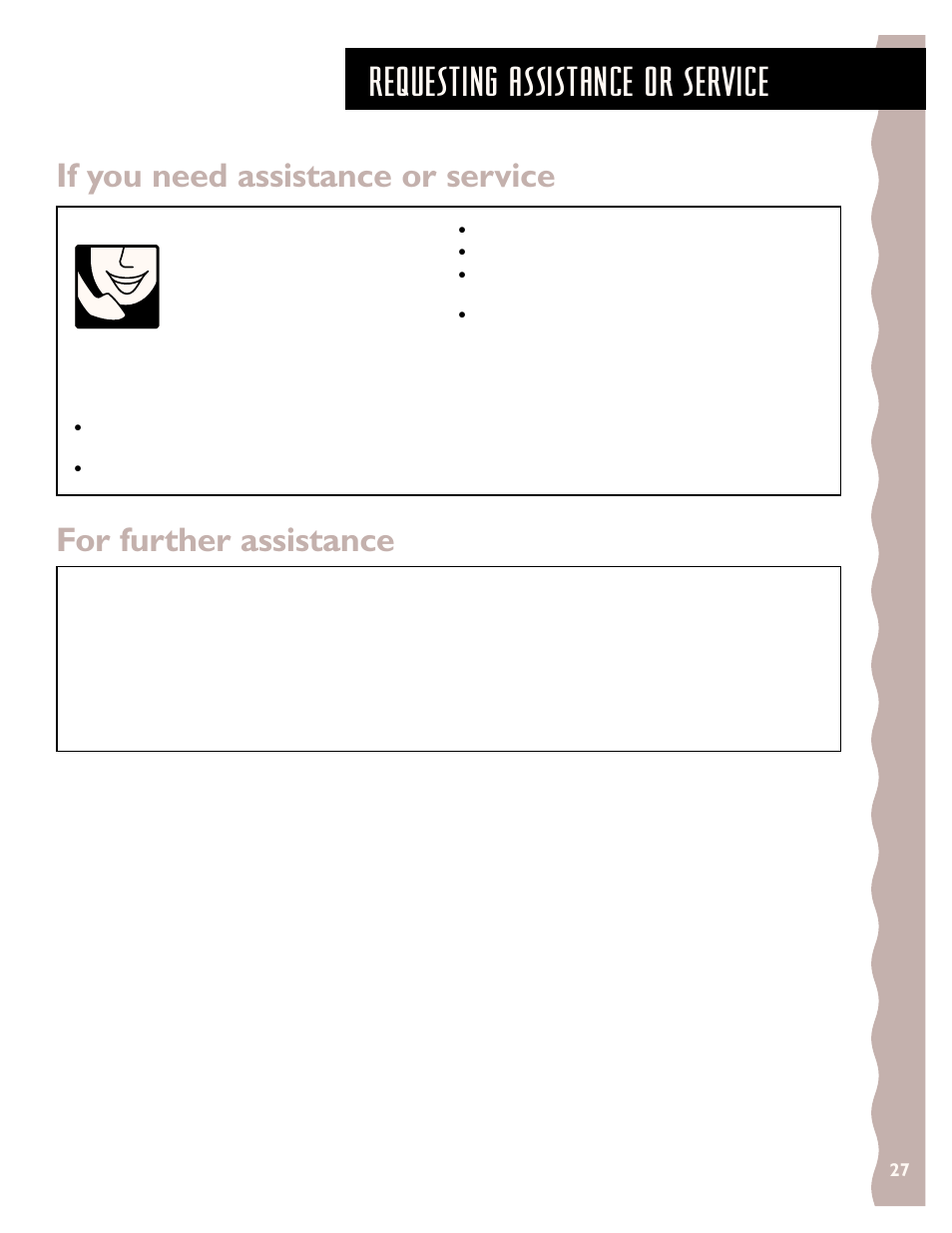 Assistance or service, Requesting assistance or service, If you need assistance or service | For further assistance | KITCHENAID KHMS147H User Manual | Page 27 / 28