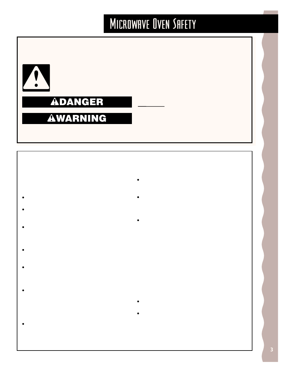 Safety, Microwave oven safety, Wdanger w warning | Important safety instructions, Save these instructions | KITCHENAID KHMS147H User Manual | Page 3 / 28