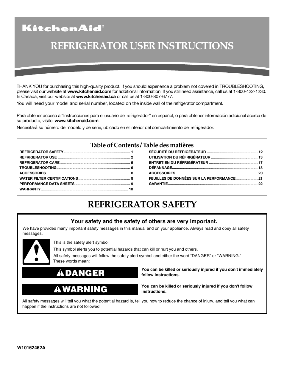 KITCHENAID W10162462A User Manual | 24 pages