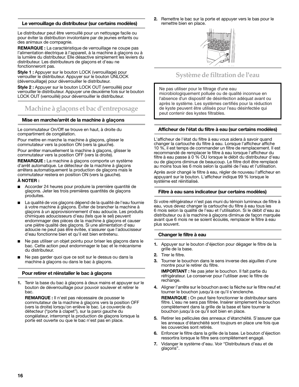 Machine à glaçons et bac d'entreposage, Système de filtration de l'eau | KITCHENAID W10162462A User Manual | Page 16 / 24