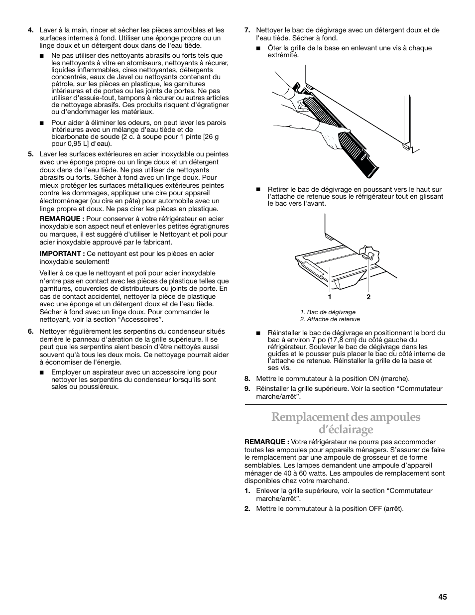 Remplacement des ampoules d’éclairage | KITCHENAID 2215851A User Manual | Page 44 / 51