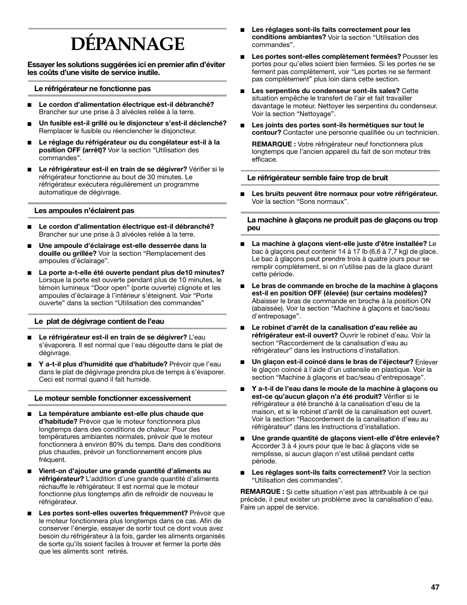 Dépannage | KITCHENAID 2215851A User Manual | Page 46 / 51