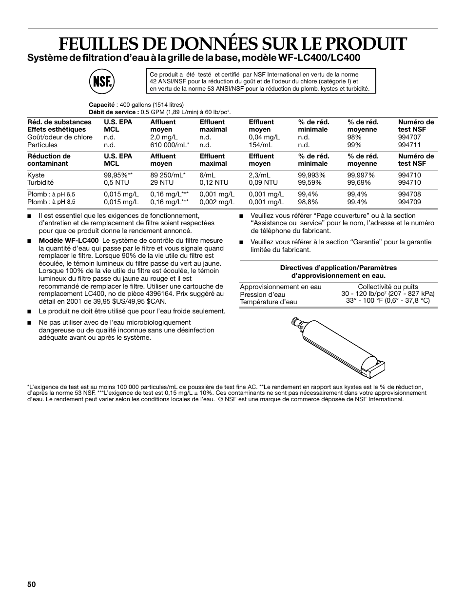 Feuilles de données sur le produit, Système, Filtration | D’eau, Grille, Base, Modèle | KITCHENAID 2215851A User Manual | Page 49 / 51