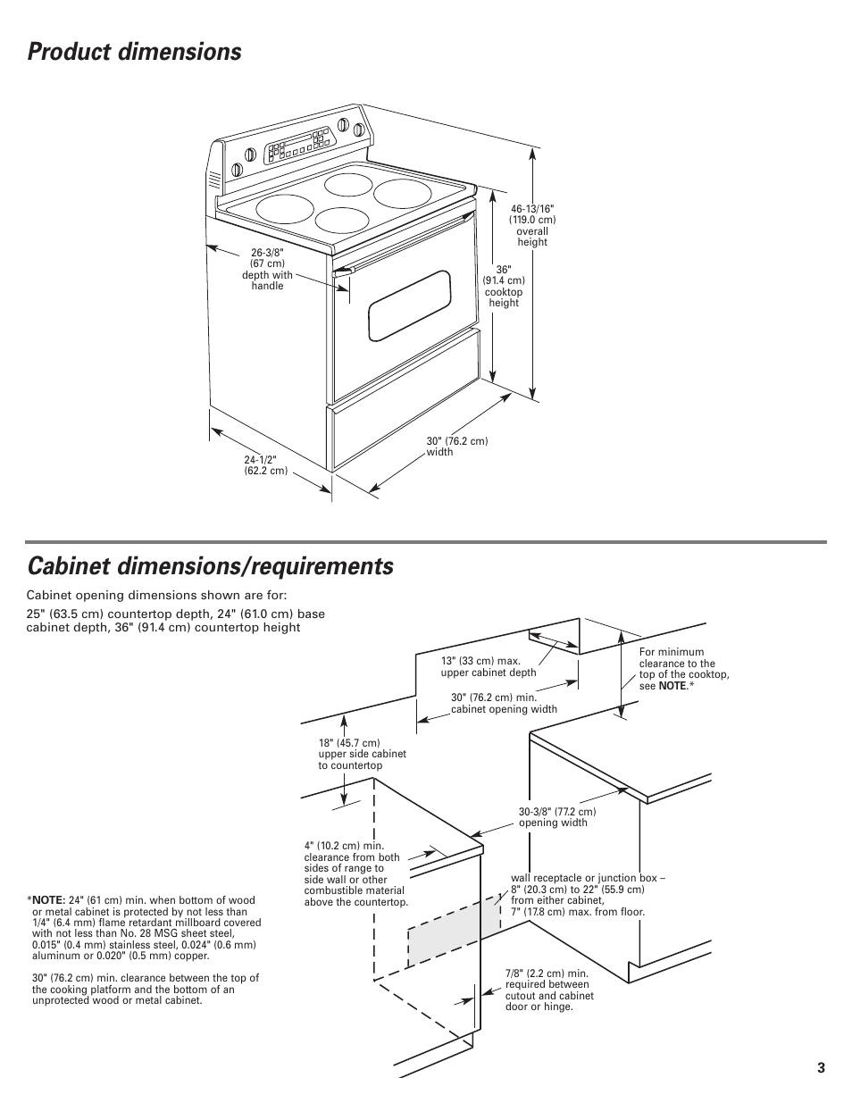 Product dimensions cabinet dimensions/requirements | KITCHENAID 9.76E+13 User Manual | Page 3 / 12