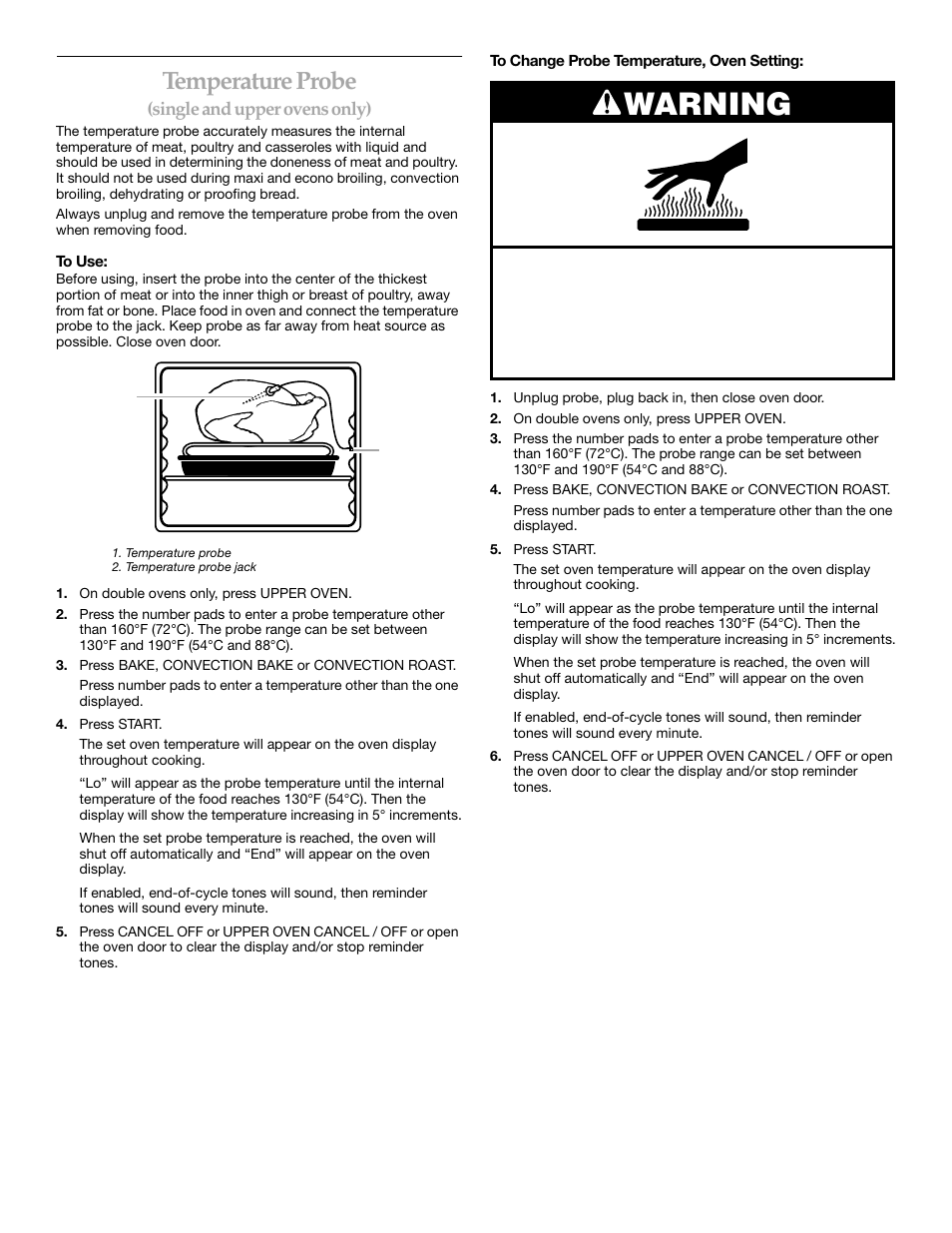 Temperature probe, Warning | KITCHENAID KEBS147 User Manual | Page 17 / 24