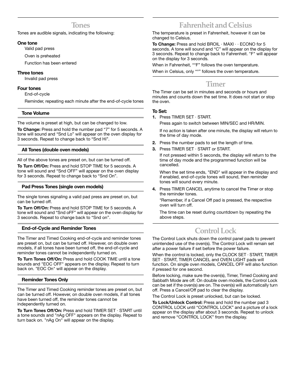 Tones, Fahrenheit and celsius, Timer | Control lock | KITCHENAID KEBS147 User Manual | Page 7 / 24