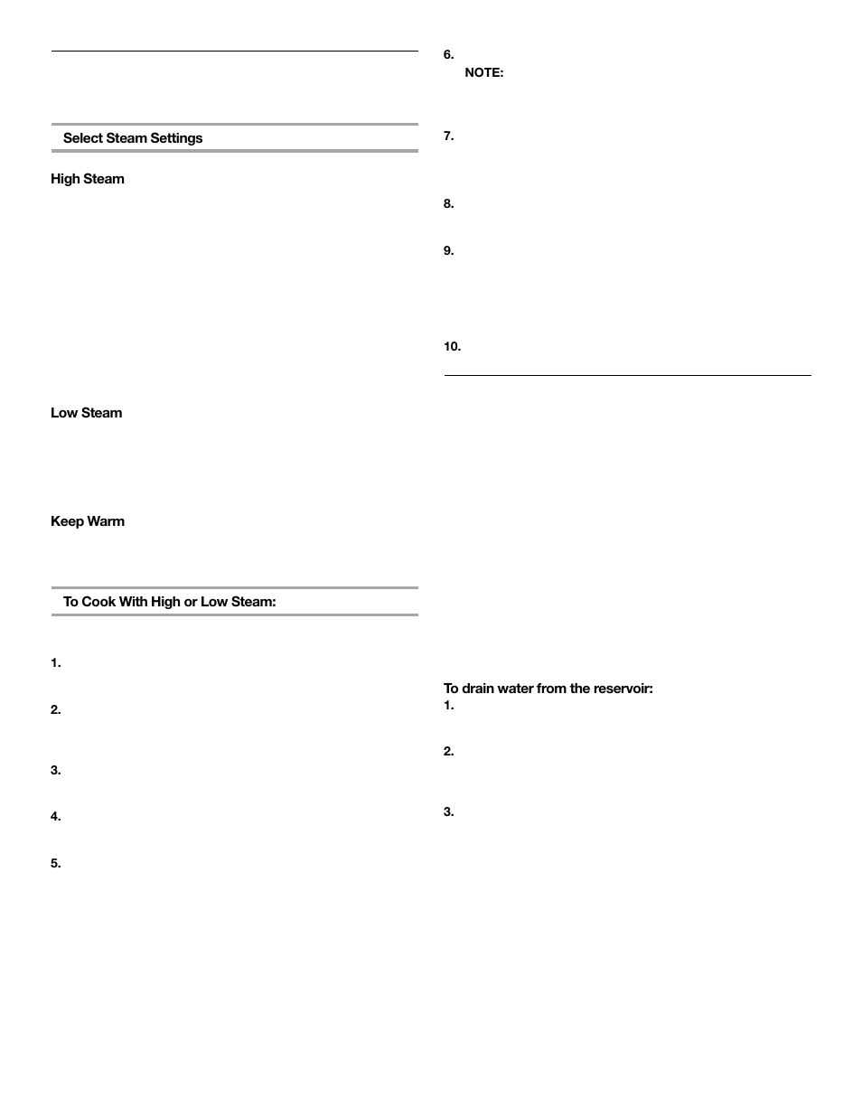 Select steam, Water reservoir drain operation | KITCHENAID 9761936 User Manual | Page 20 / 36