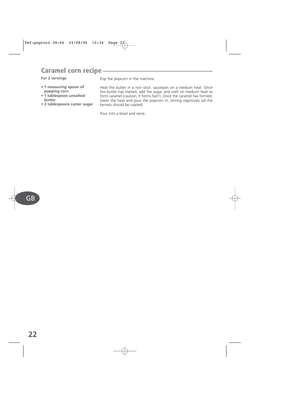 Caramel corn recipe | Tefal KD100 User Manual | Page 22 / 36