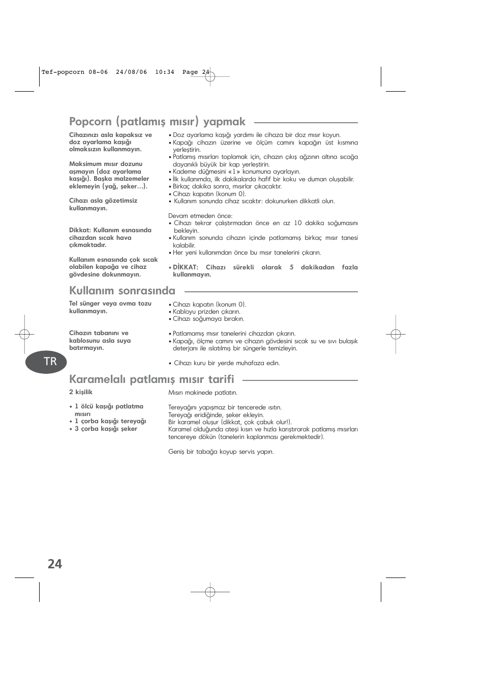 Kullan m sonras nda | Tefal KD100 User Manual | Page 24 / 36