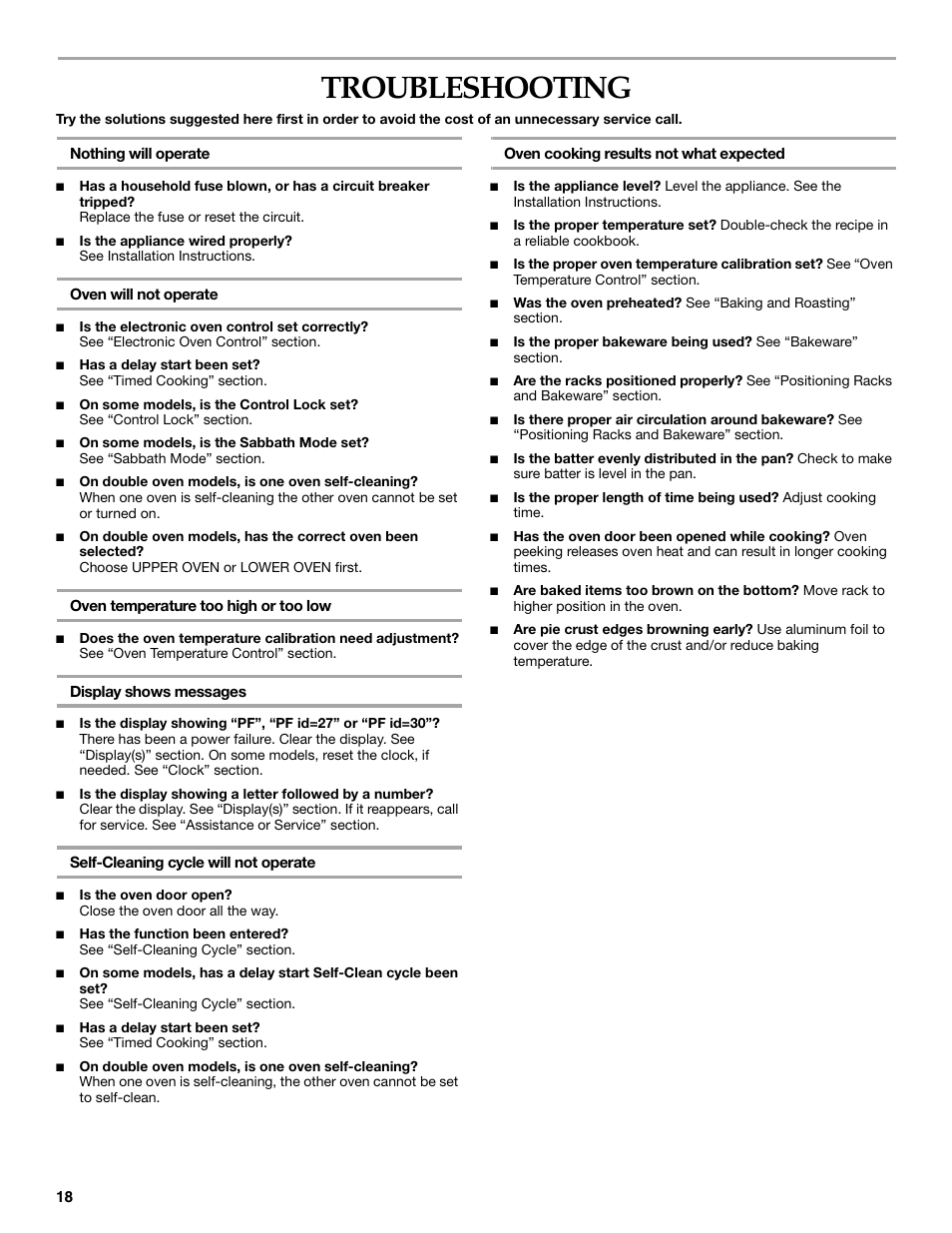 Troubleshooting | KITCHENAID KEHC309 User Manual | Page 18 / 20