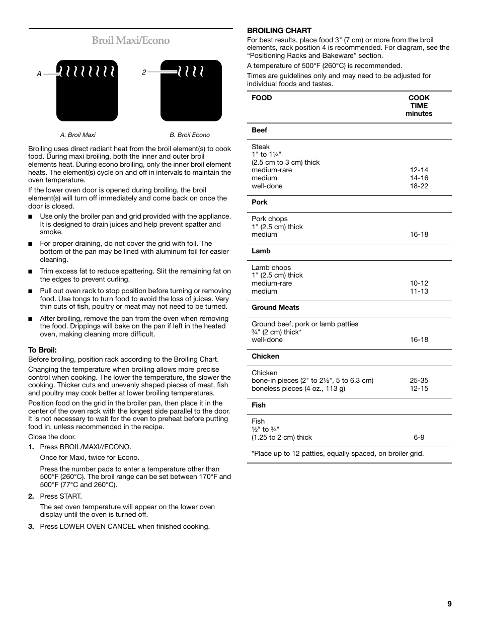 Broil maxi/econo | KITCHENAID KEHC309 User Manual | Page 9 / 20