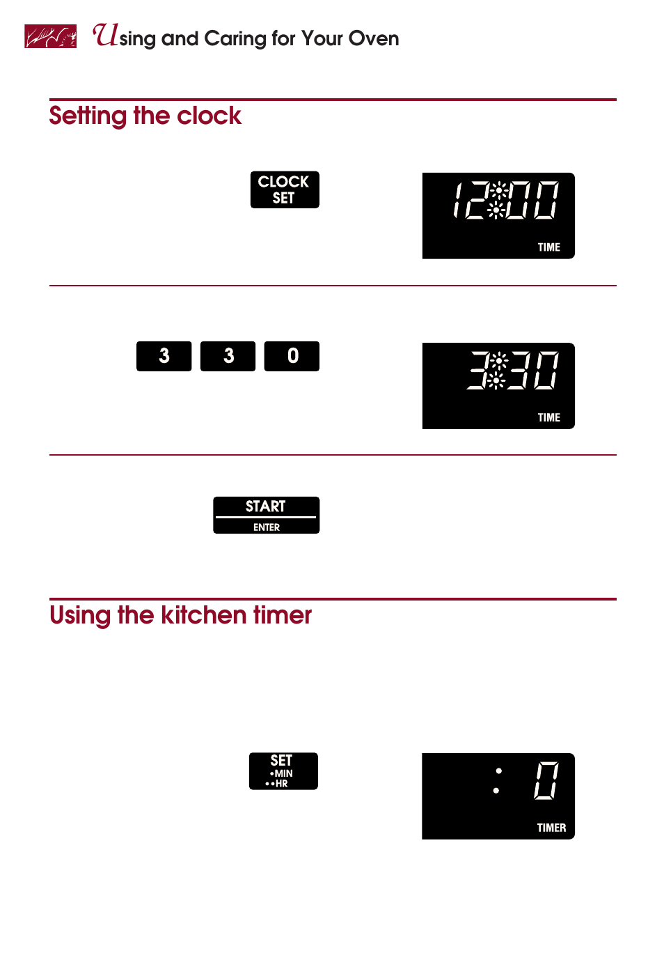 Setting the clock, Using the kitchen timer, Sing | Aring | KITCHENAID KERI500 User Manual | Page 16 / 44