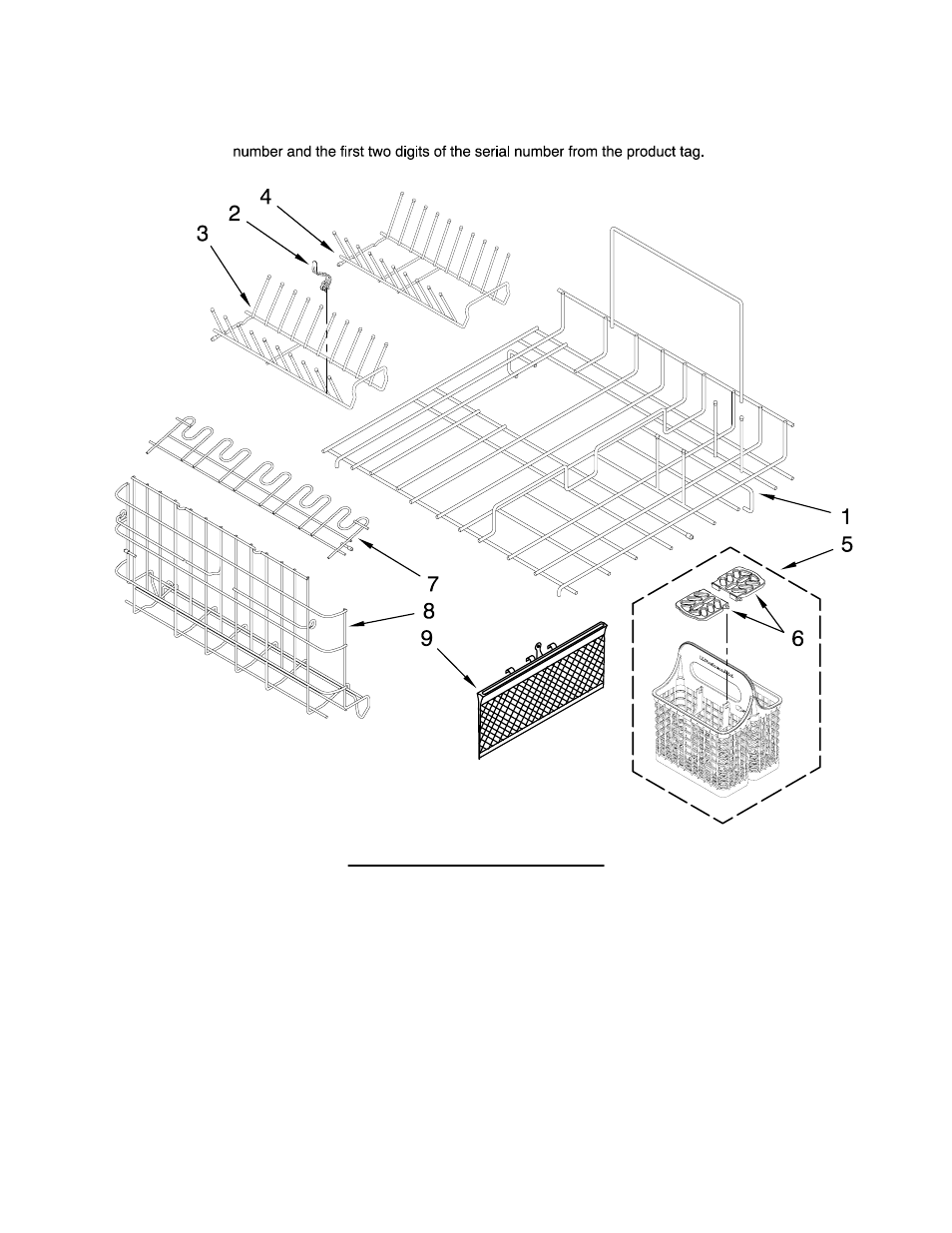 Upper and lower dishrack, Upper and lower dishrack parts, For model: kudd03stpa10 | Panel−ready) | KITCHENAID KUDD03STPA10 User Manual | Page 6 / 8