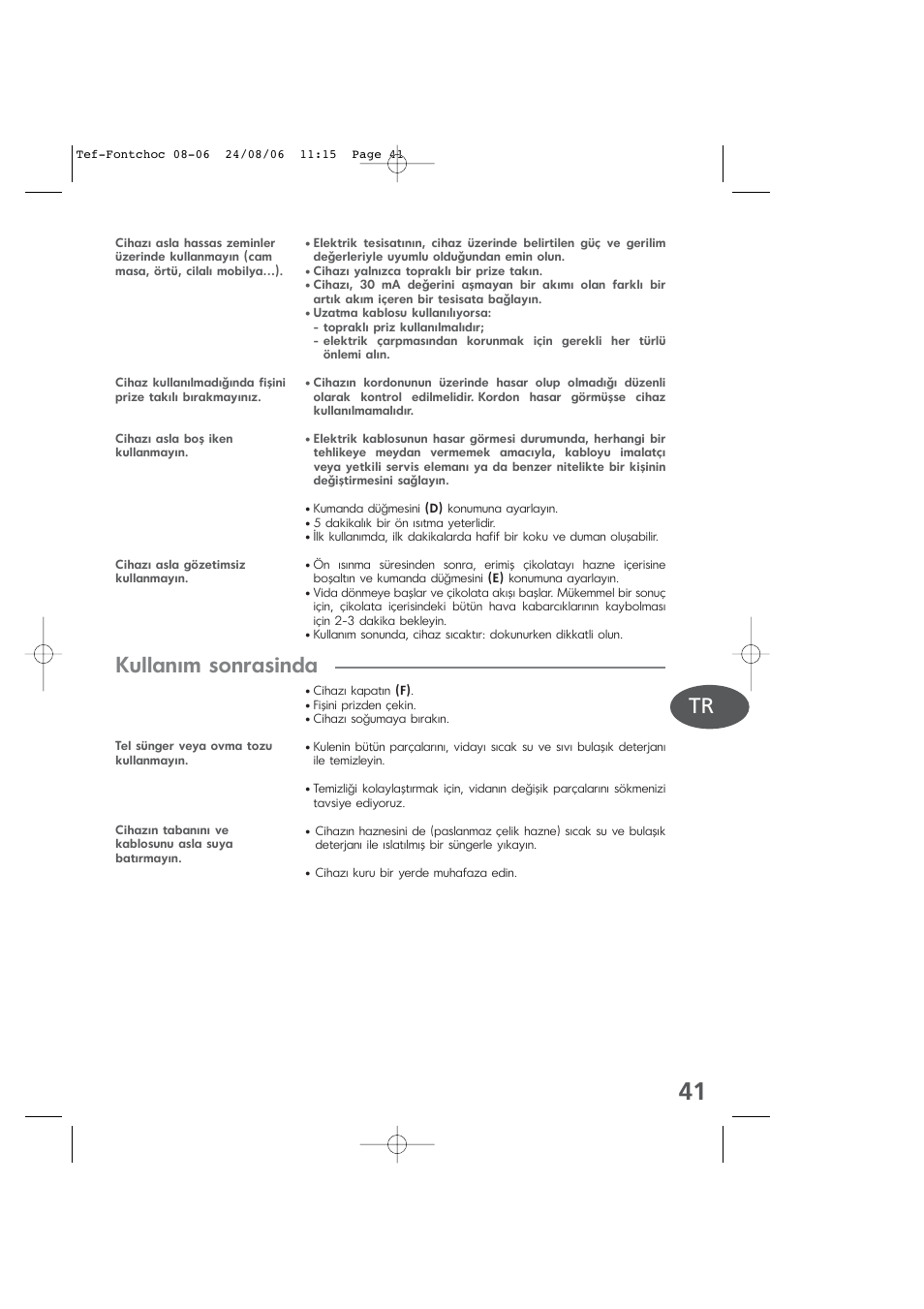 Kullan m sonrasinda | Tefal KD400 User Manual | Page 41 / 64