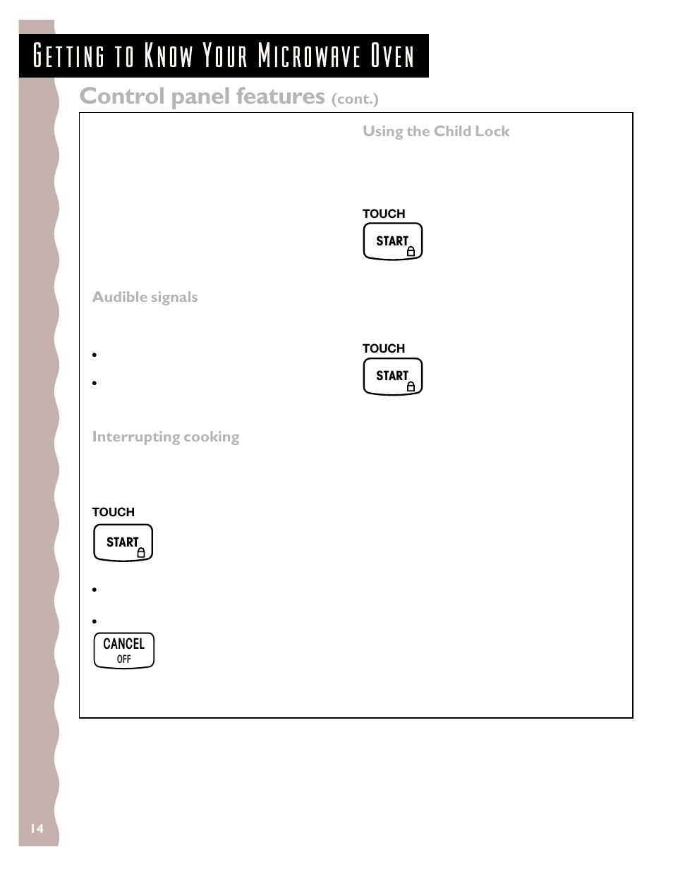 Control panel features | KITCHENAID KCMS135H User Manual | Page 14 / 44