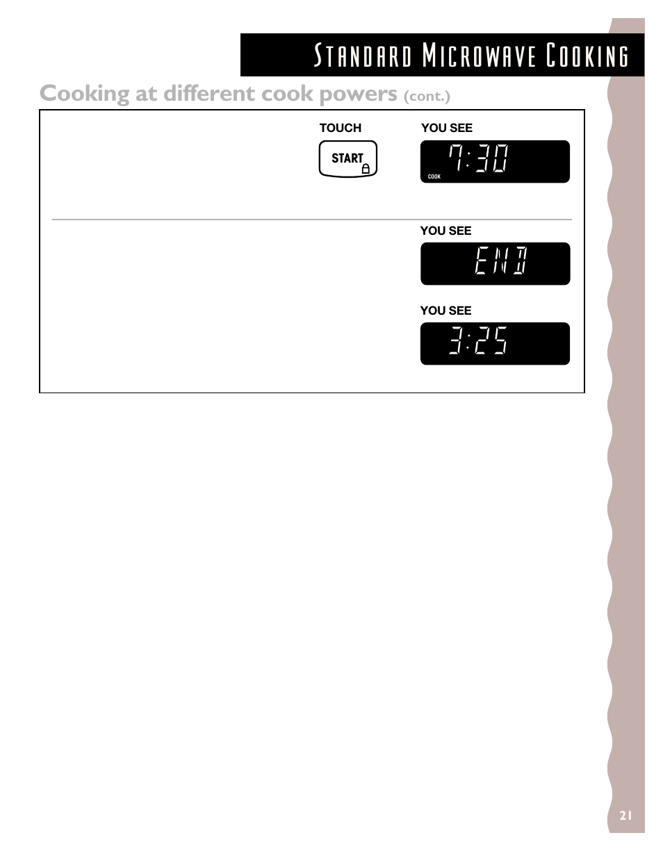 Cooking at different cook powers | KITCHENAID KCMS135H User Manual | Page 21 / 44
