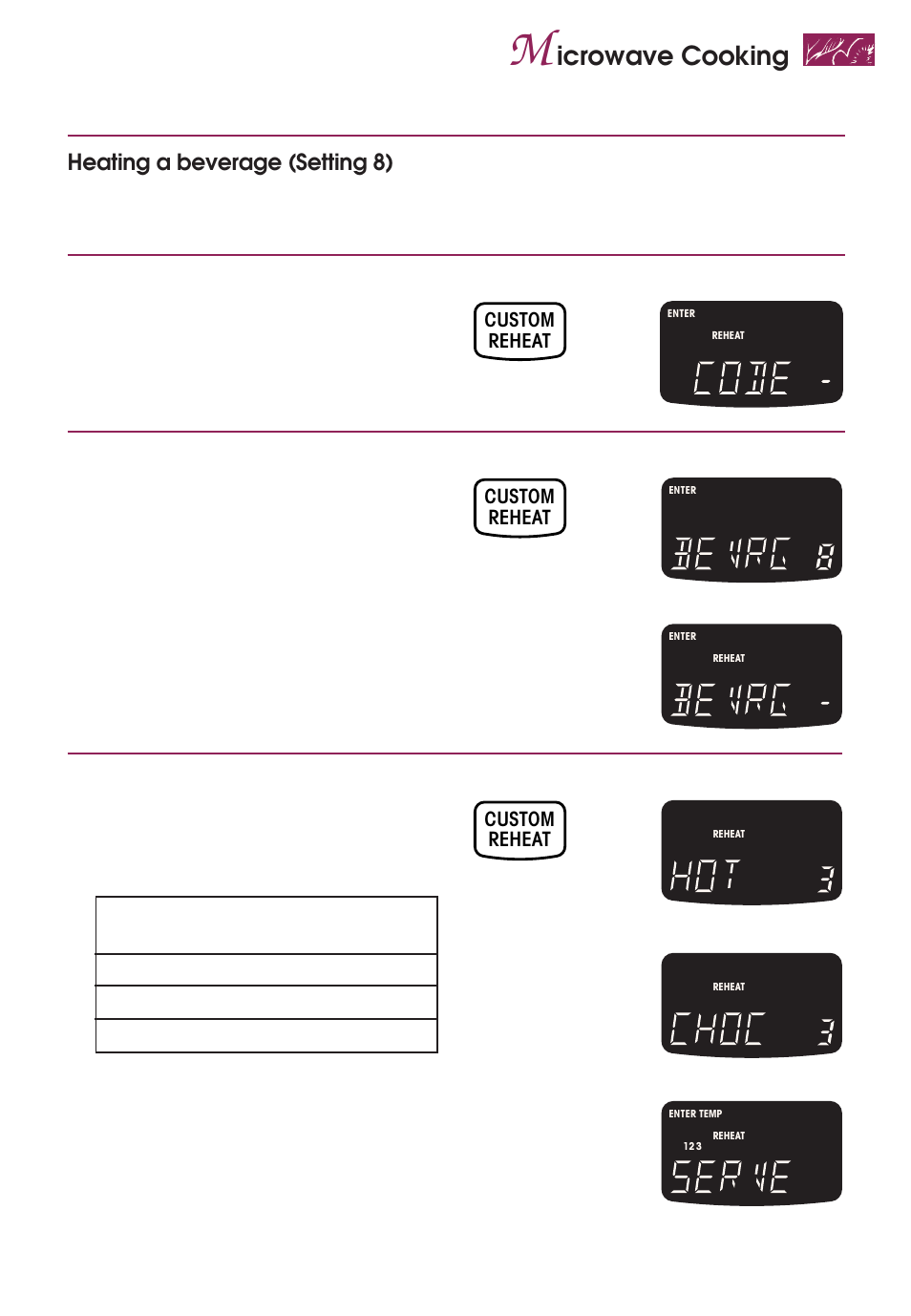 Icrowave cooking, Enter type of beverage | KITCHENAID KEMS377D User Manual | Page 29 / 60