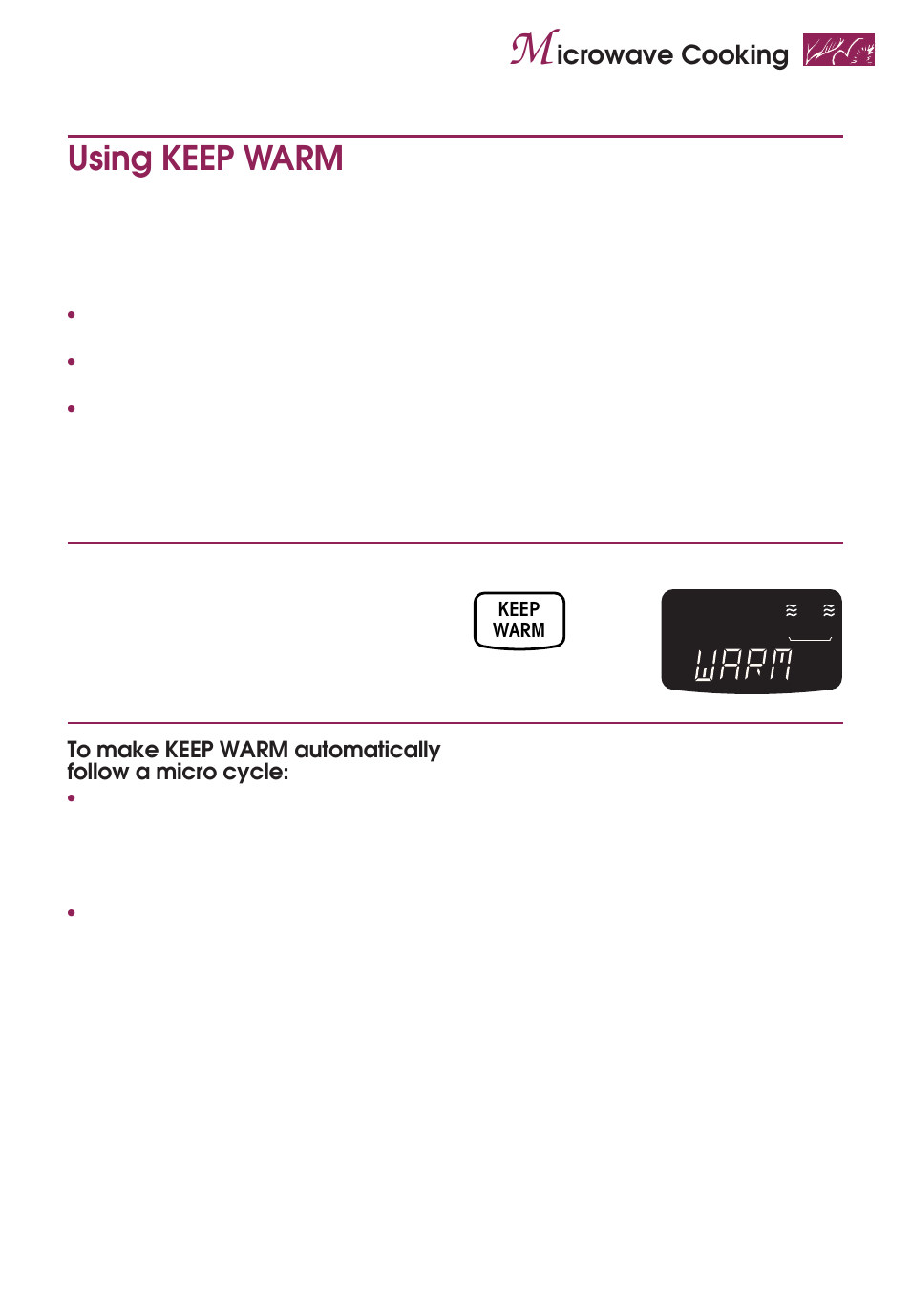 Using keep warm, Icrowave cooking | KITCHENAID KEMS377D User Manual | Page 39 / 60