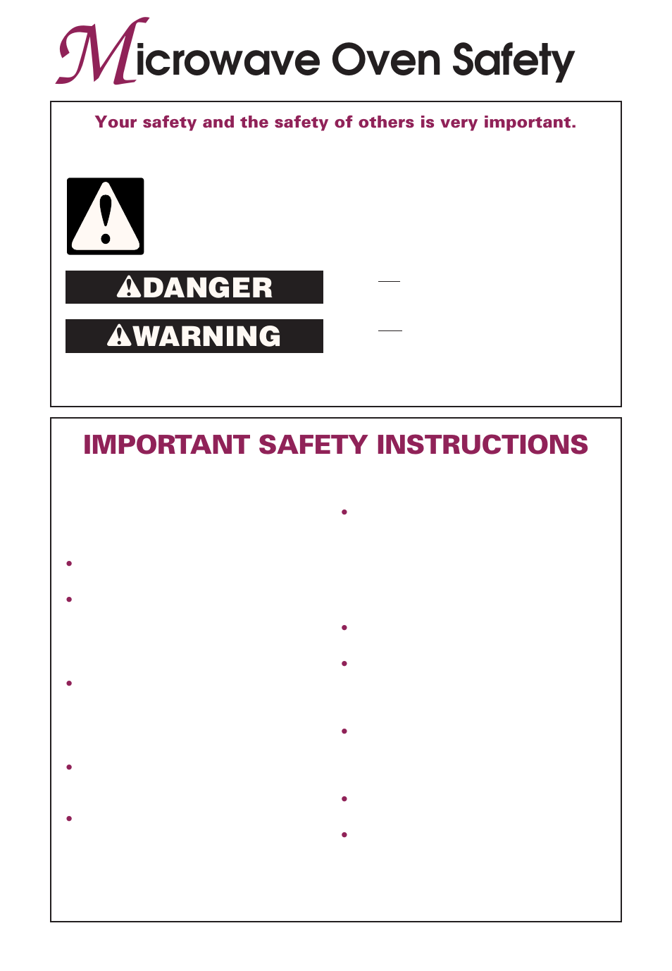 Icrowave oven safety, Wdanger w warning, Important safety instructions | KITCHENAID KEMS377D User Manual | Page 4 / 60