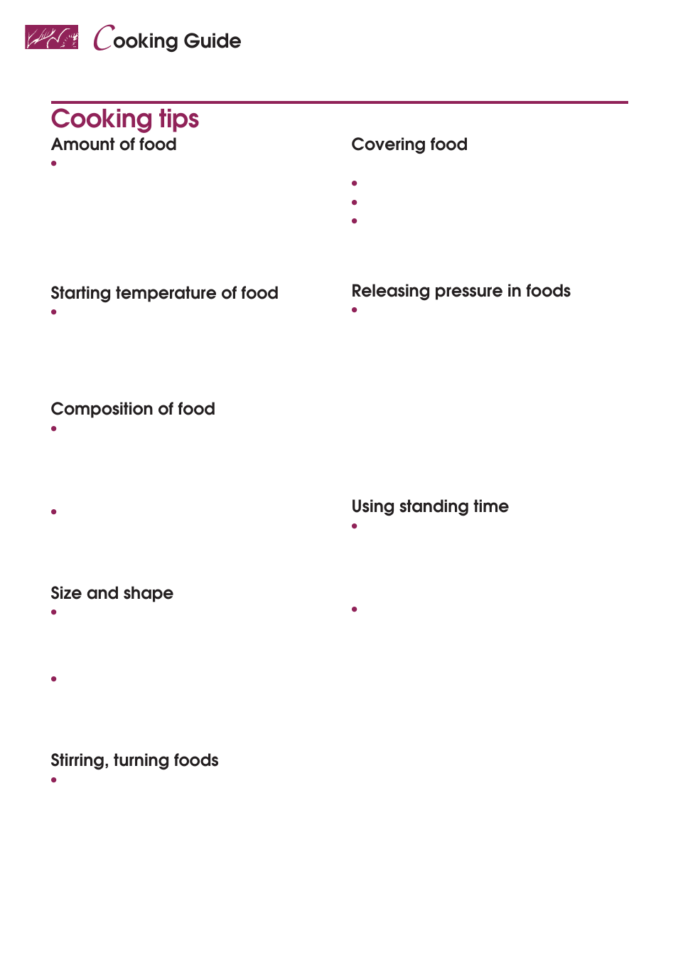 Cooking tips, Ooking guide | KITCHENAID KEMS377D User Manual | Page 50 / 60