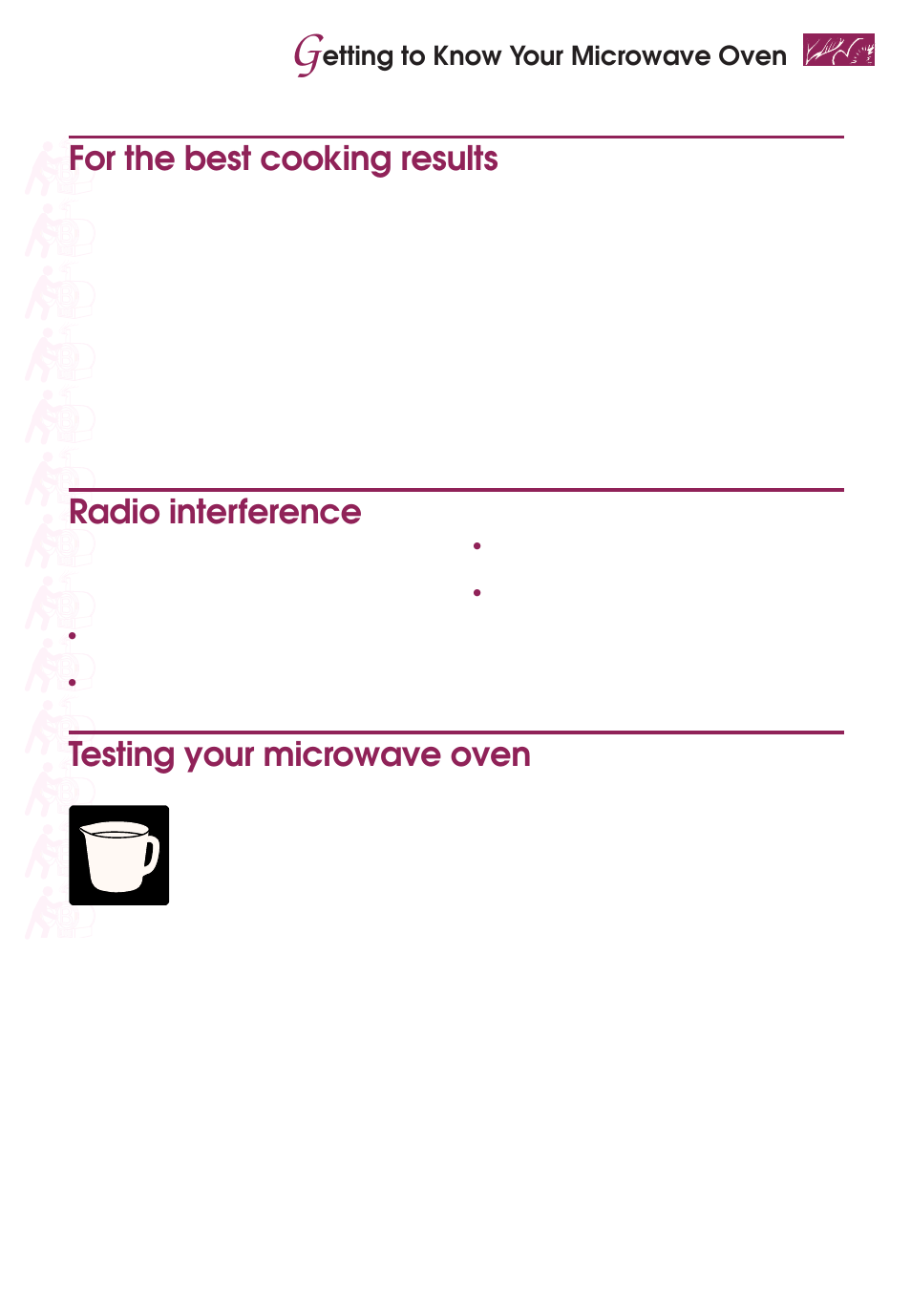 For the best cooking results, Radio interference, Testing your microwave oven | Etting to know your microwave oven | KITCHENAID KEMS377D User Manual | Page 9 / 60