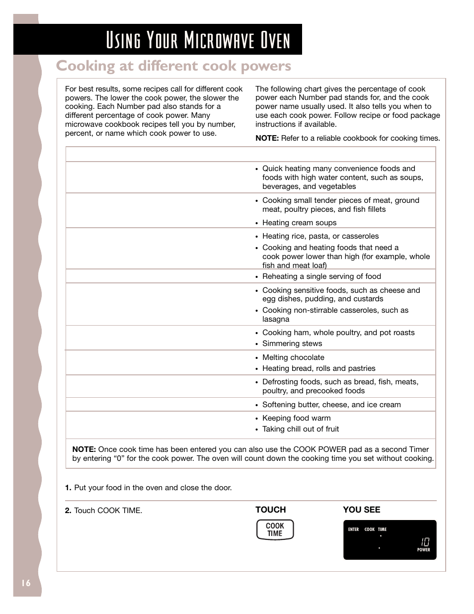 Cooking at different cook powers, Using your microwave oven | KITCHENAID KHMS145J User Manual | Page 16 / 37