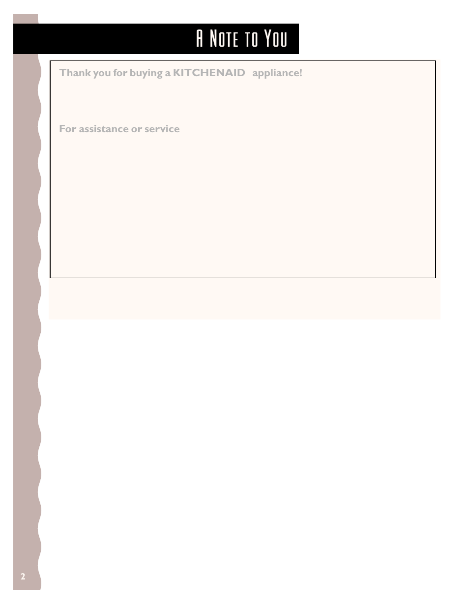 A note to you | KITCHENAID KHMS145J User Manual | Page 2 / 37