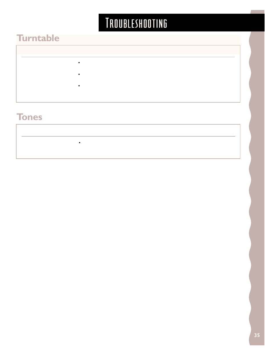 Troubleshooting, Turntable, Tones | KITCHENAID KHMS145J User Manual | Page 35 / 37