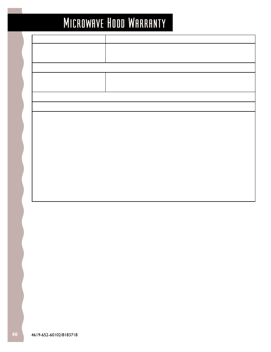 Warranty, Microwave hood warranty | KITCHENAID KHMS145J User Manual | Page 37 / 37