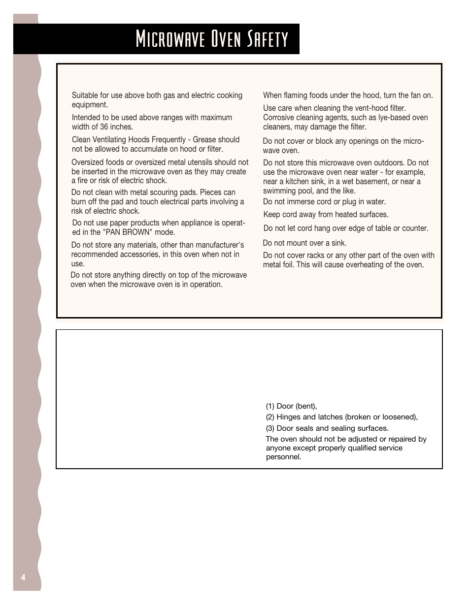 Microwave oven safety | KITCHENAID KHMS145J User Manual | Page 4 / 37