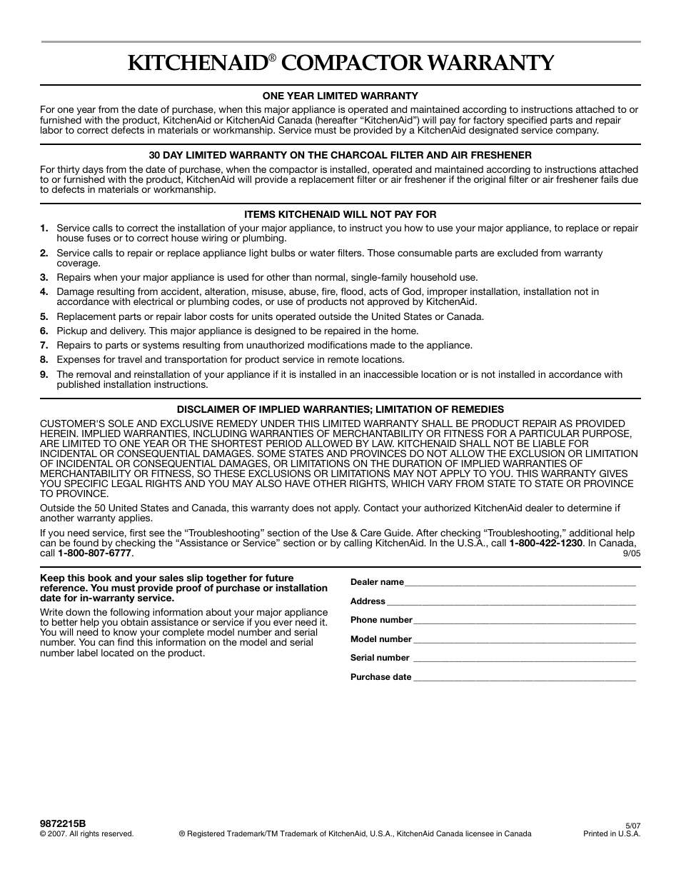 KITCHENAID compactor User Manual | 1 page