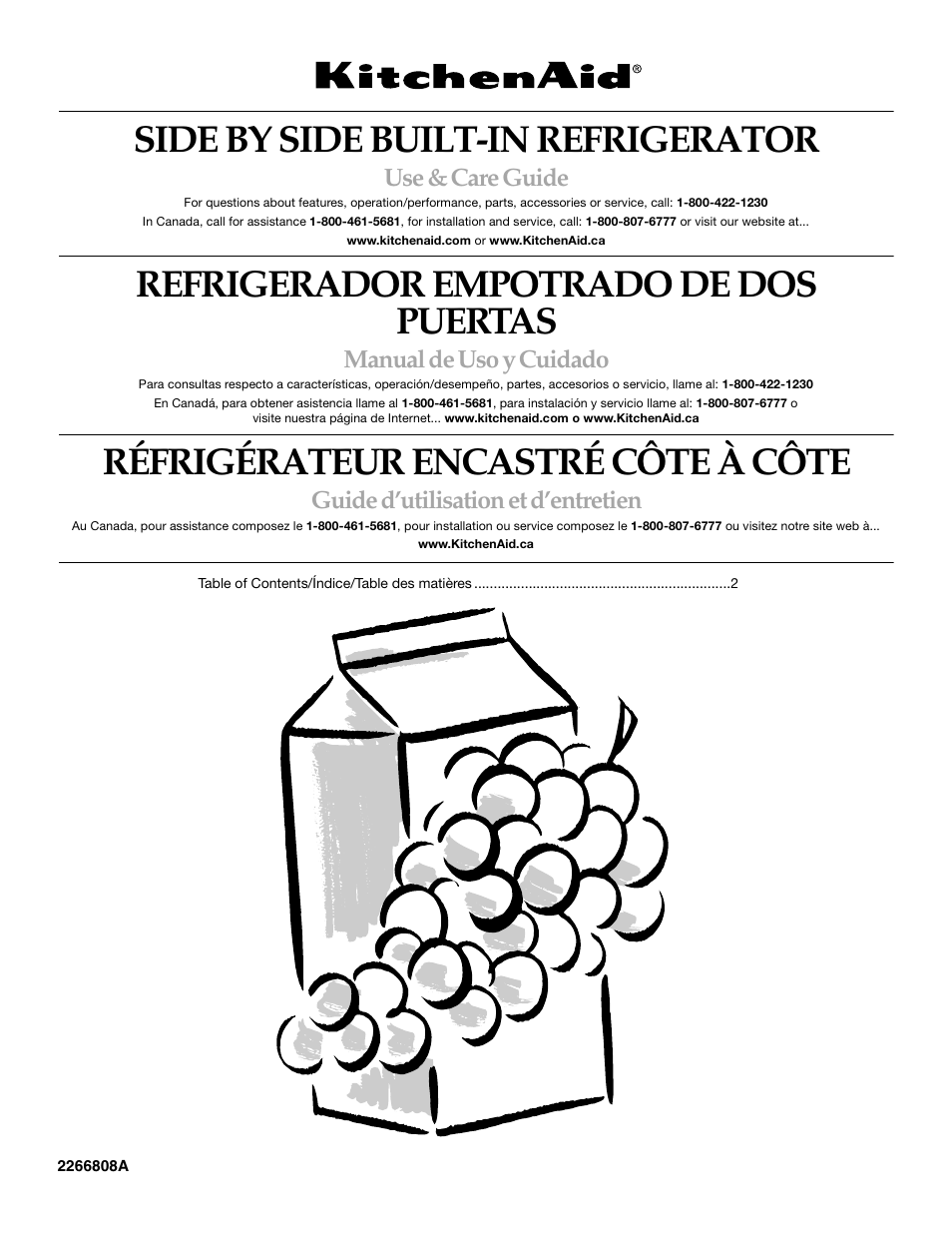 KITCHENAID SIDE BY SIDE BUILT-IN REFRIGERATOR User Manual | 60 pages