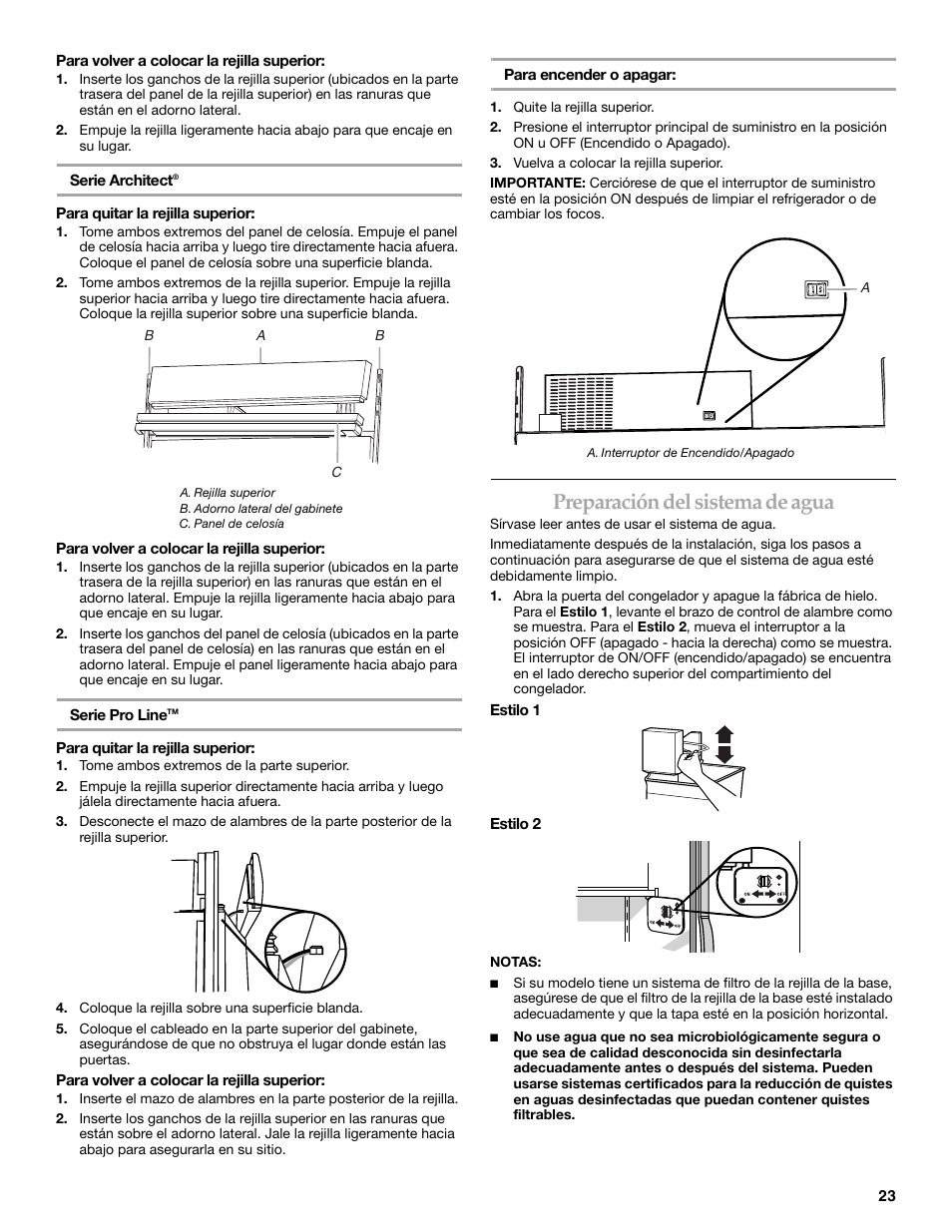 Preparación del sistema de agua | KITCHENAID SIDE BY SIDE BUILT-IN REFRIGERATOR User Manual | Page 23 / 60