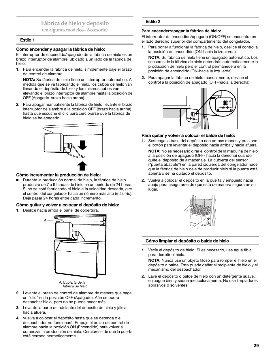 Fábrica de hielo y depósito | KITCHENAID SIDE BY SIDE BUILT-IN REFRIGERATOR User Manual | Page 29 / 60