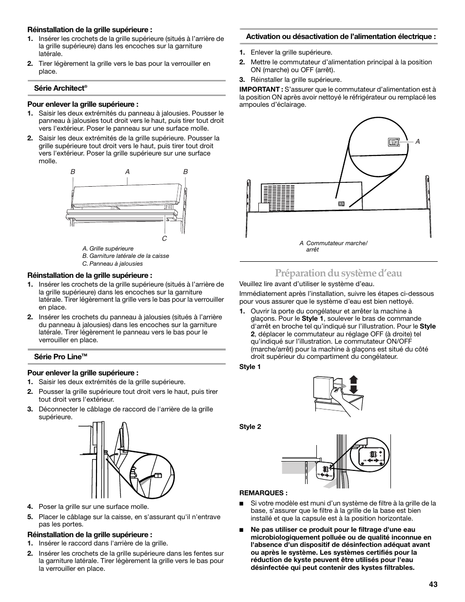 Préparation du système d’eau | KITCHENAID SIDE BY SIDE BUILT-IN REFRIGERATOR User Manual | Page 43 / 60