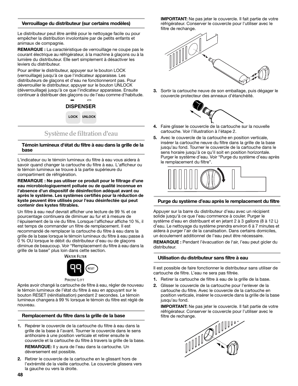 Système de filtration d'eau | KITCHENAID SIDE BY SIDE BUILT-IN REFRIGERATOR User Manual | Page 48 / 60