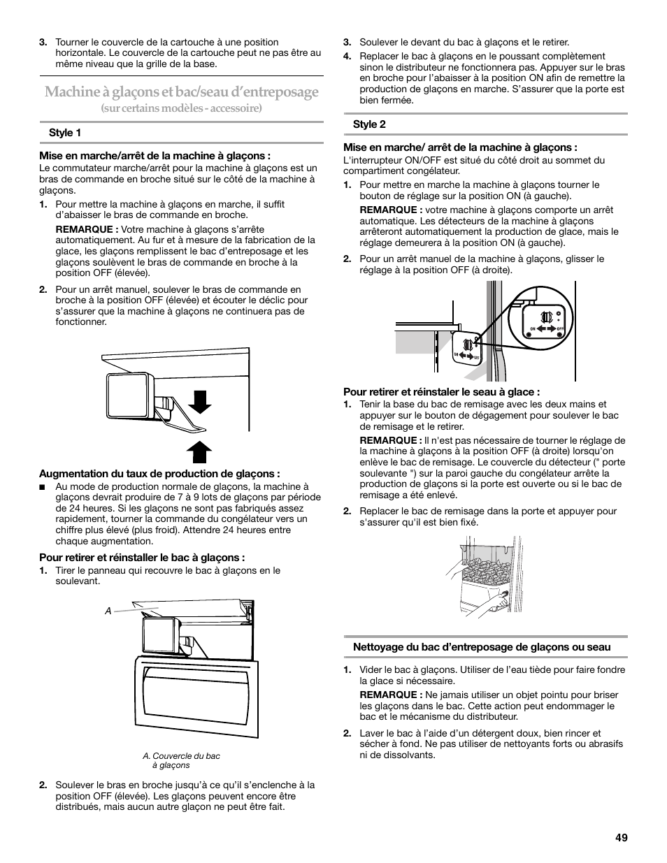 Machine à glaçons et bac/seau d’entreposage | KITCHENAID SIDE BY SIDE BUILT-IN REFRIGERATOR User Manual | Page 49 / 60