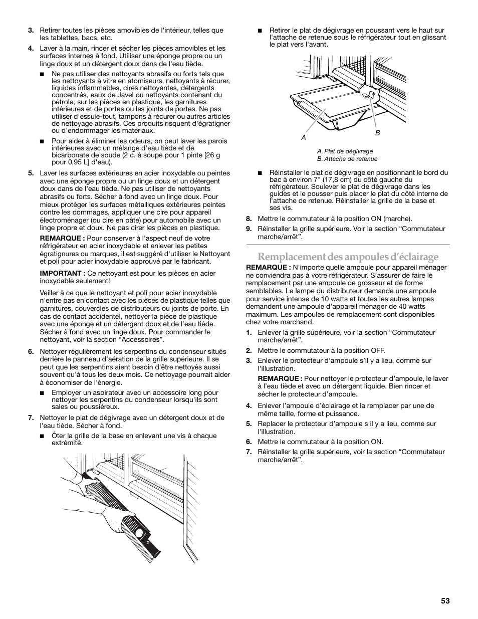 Remplacement des ampoules d’éclairage | KITCHENAID SIDE BY SIDE BUILT-IN REFRIGERATOR User Manual | Page 53 / 60