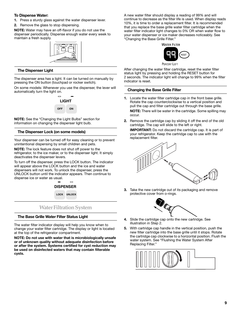 Water filtration system | KITCHENAID SIDE BY SIDE BUILT-IN REFRIGERATOR User Manual | Page 9 / 60