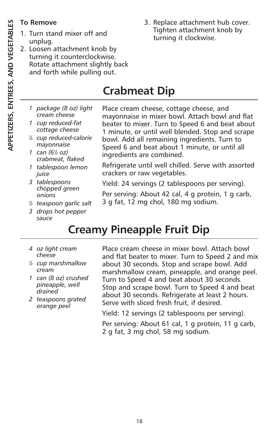 Crabmeat dip, Creamy pineapple fruit dip | KITCHENAID 9706634D User Manual | Page 18 / 72
