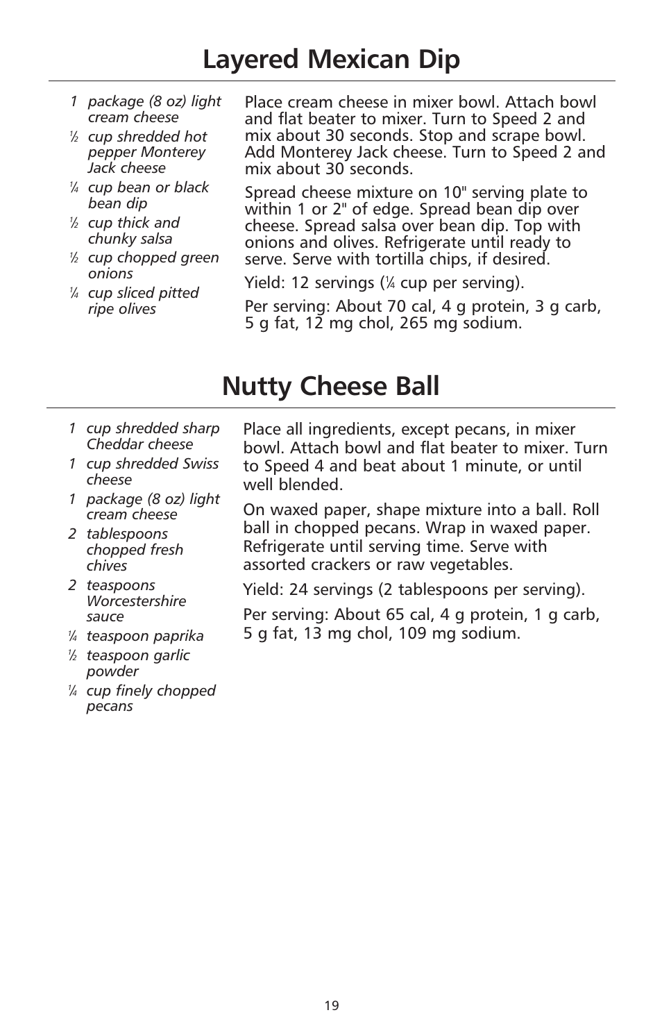 Nutty cheese ball, Layered mexican dip | KITCHENAID 9706634D User Manual | Page 19 / 72