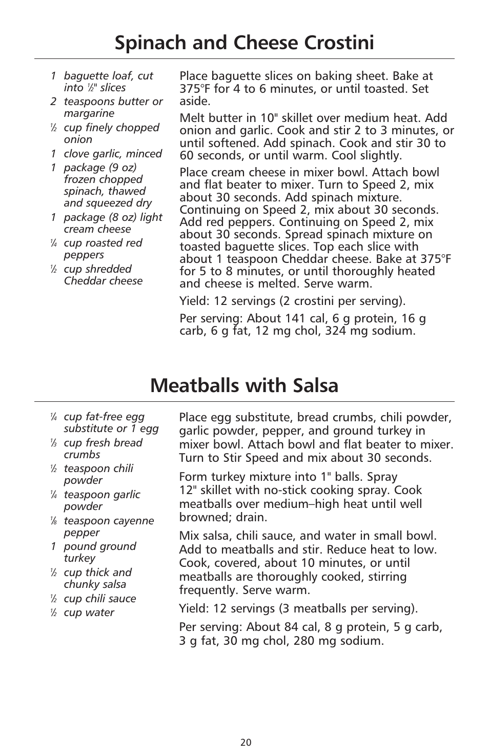 Spinach and cheese crostini meatballs with salsa | KITCHENAID 9706634D User Manual | Page 20 / 72