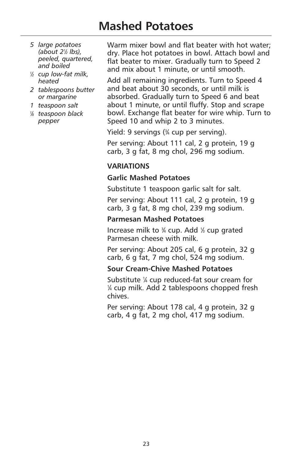 Mashed potatoes, Cup. add, Cup reduced-fat sour cream for | KITCHENAID 9706634D User Manual | Page 23 / 72