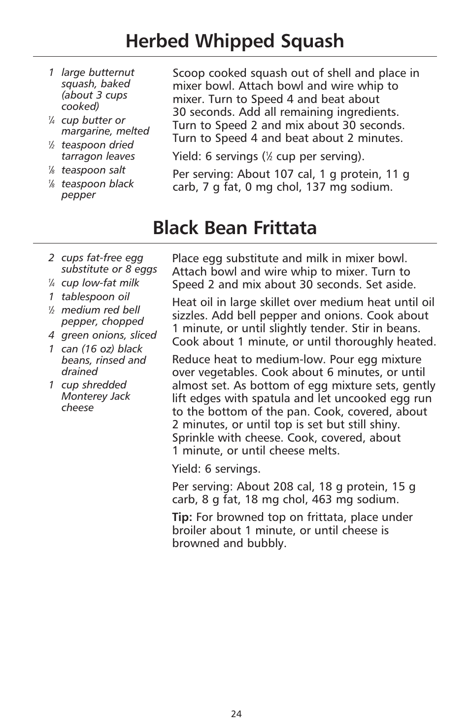 Black bean frittata, Herbed whipped squash | KITCHENAID 9706634D User Manual | Page 24 / 72
