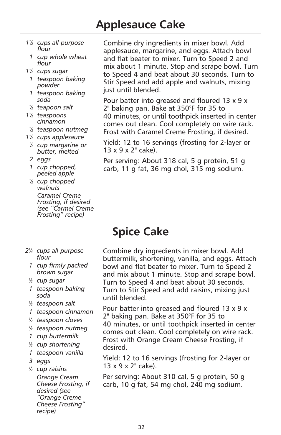 Applesauce cake, Spice cake | KITCHENAID 9706634D User Manual | Page 32 / 72