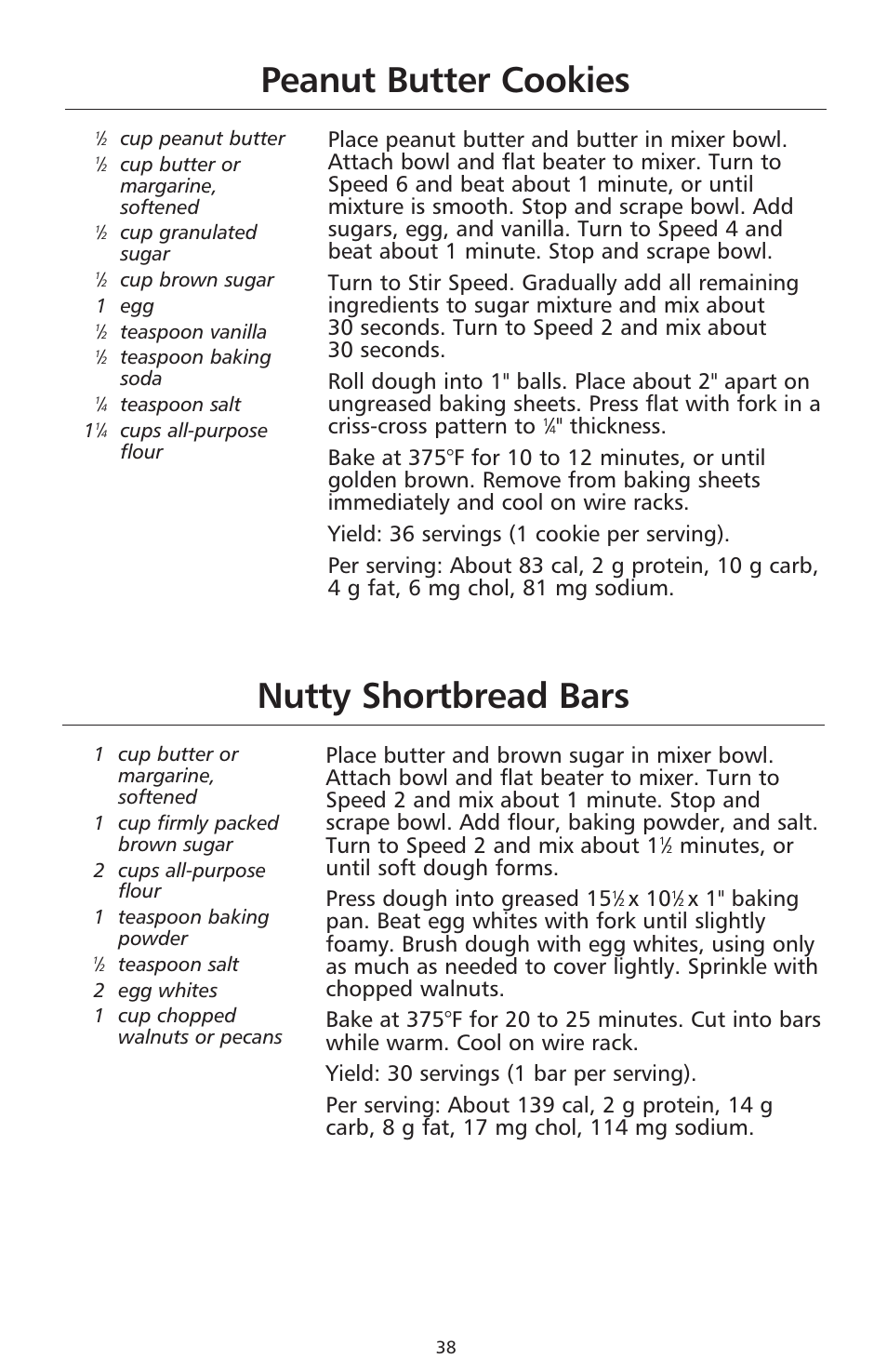 Peanut butter cookies, Nutty shortbread bars, X 10 | KITCHENAID 9706634D User Manual | Page 38 / 72