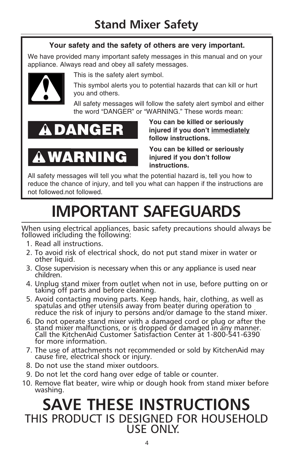 Important safeguards, Save these instructions | KITCHENAID 9706634D User Manual | Page 4 / 72